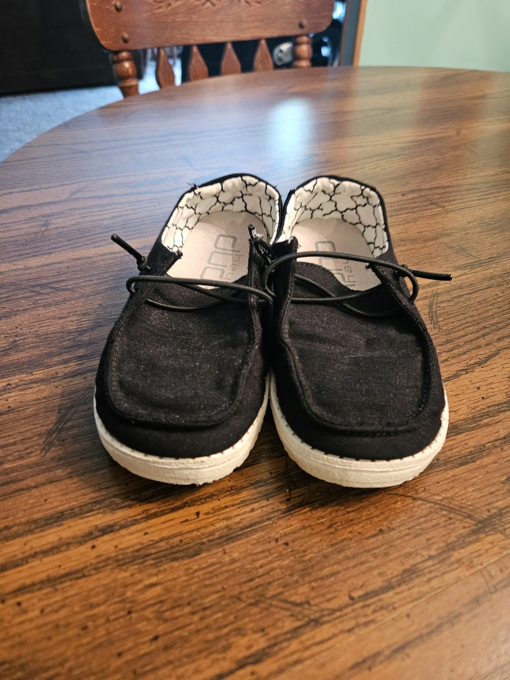 Hey Dude Black Canvas Kids Slip-On Sneakers with White Soles